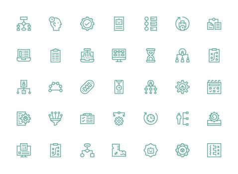 flujo de trabajo presentando 35 íconos en regular limpiar línea diseño lleno icono biblioteca para ui diseñadores vector