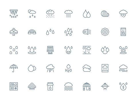 lluvia icono conjunto con 35 regular limpiar línea gráficos todas dispositivo compatible icono conjunto vector