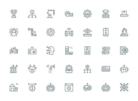 Automation Visual Pack containing 35 Regular Clean Line Icons Simplified Icon Pack for Visual Tools vector