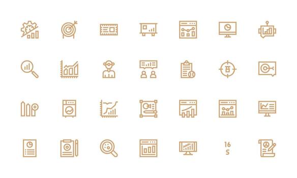 Metrics Icon Set with 28 Bold Line Graphics Balanced Icon Set for Functional Design vector