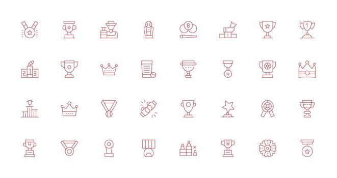 Winner Icon Set with 32 Thin Line Graphics Core Icon Collection for Daily Tasks vector