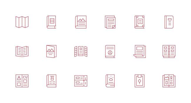 mínimo línea estilo folleto íconos con 18 vectores núcleo icono colección para diario Tareas