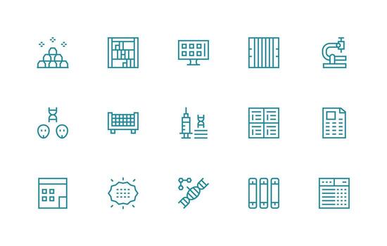 Cells Design Icons featuring 15 in Regular Line Style Core Icon Collection for Daily Tasks vector