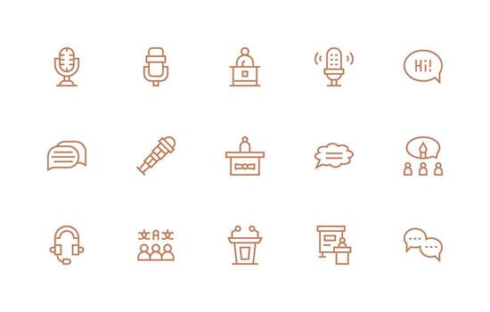 Talk Visual Pack containing 15 Regular Line Icons Icon Set for Web vector