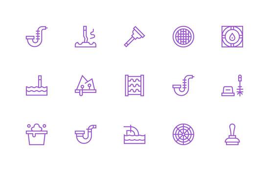 Drainage Visual Pack containing 15 Regular Line Icons Functional Icon Series vector