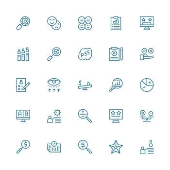 25 Medium Stroke Outline Icons for Evaluation Graphics Icon Set for Web vector