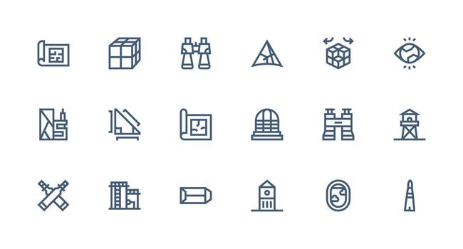 Perspective Icon Set with 18 Strong Stroke Line Graphics Display Icon Pack vector
