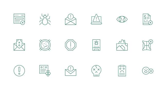 Error Message Icon Collection with 18 Minimal Line Designs Quick Access Icons for UI Development vector