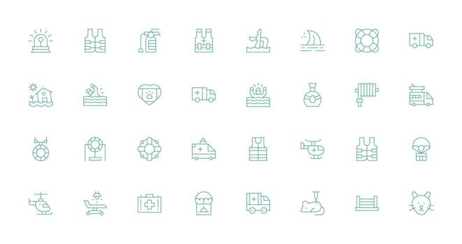 Rescue including 32 Thin Line Illustrations Minimal Icon Set for Interface Projects vector