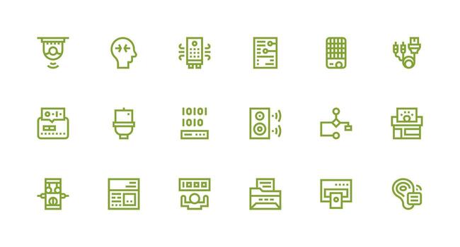 Strong Stroke Line Style Output Icons with 18 Vectors Complete Icon Set for Mobile Apps