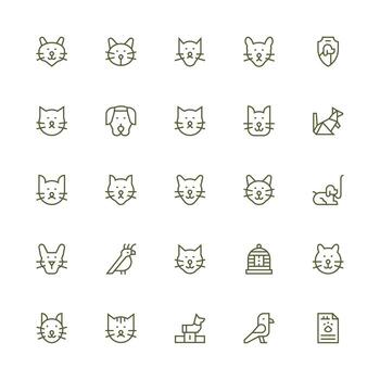 Pet Icon Set with 25 Medium Stroke Outline Graphics Dashboard Icon Series vector