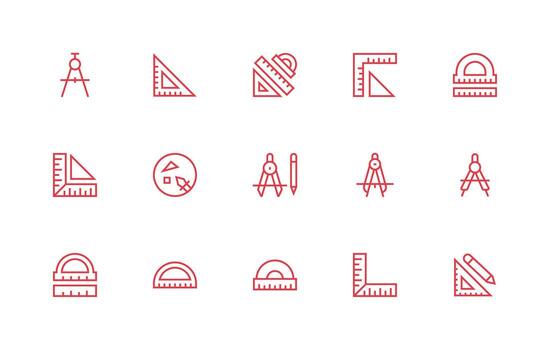 Protractor Set with 15 Regular Line Icons Light Icon Series vector