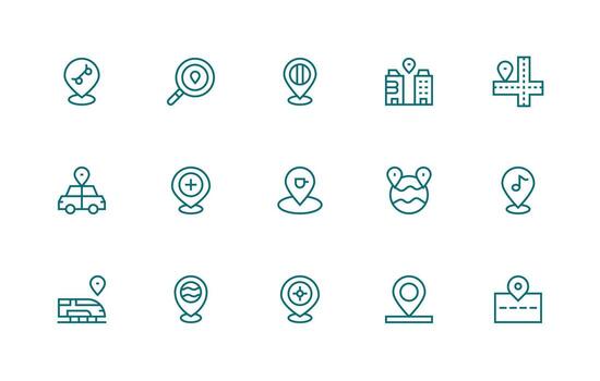 mapa marcador visual paquete conteniendo 15 regular línea íconos simplificado icono paquete para visual herramientas vector