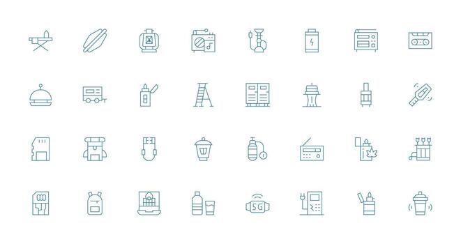 Delgado línea íconos desde portátil conjunto con 32 vectores limpiar conjunto para diseño prototipos