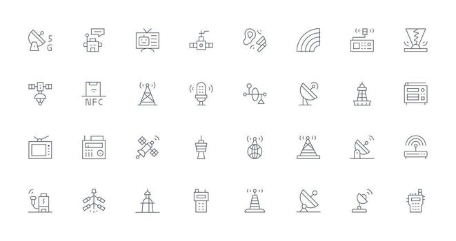 Antenna including 32 Thin Line Illustrations Minimal Icon Set for Interface Projects vector