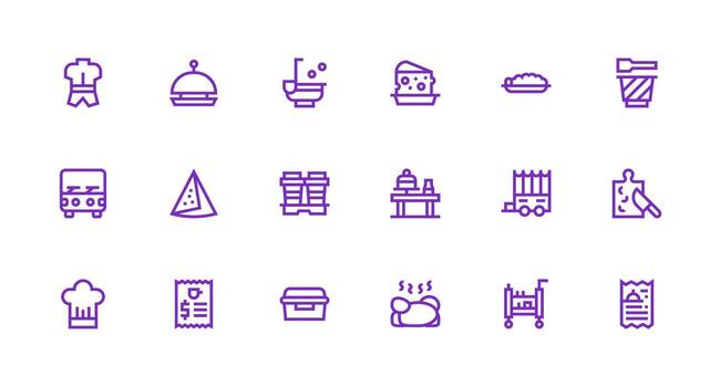 Foodservice Icon Set with 18 Strong Stroke Line Graphics Clear and Concise Icon Set Collection vector