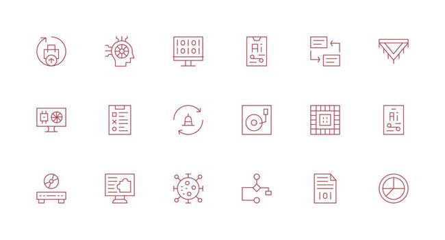 datos Procesando icono colección con 18 mínimo línea diseños contorno icono paquete vector