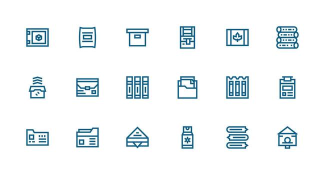 File Cabinet Design Icons featuring 18 in Strong Stroke Line Style Reusable Icon Set vector