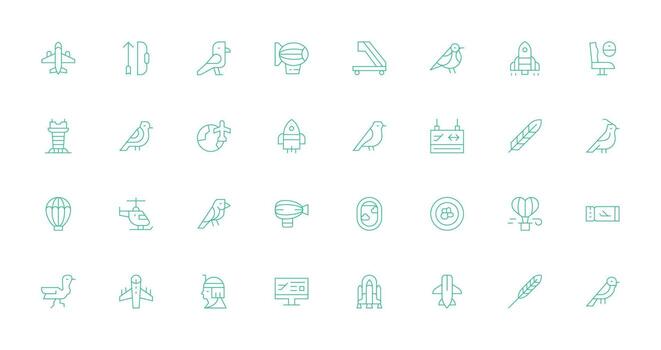Thin Line Style Flight Icons with 32 Vectors All Device Compatible Icon Set