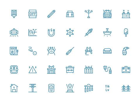 35 Regular Clean Line Vectors for Electrical Theme Interface Icon Collection for Daily Projects