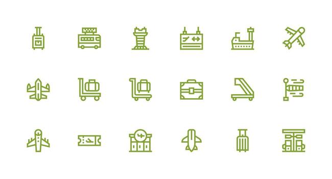 18 Icons for Airport in Strong Stroke Line Format Interface Icons for Daily Use vector