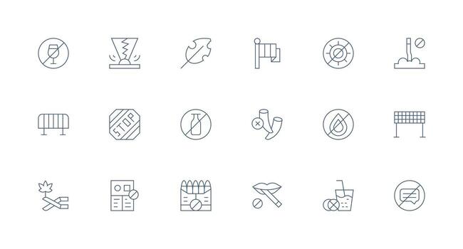 18 Minimal Line Style Icons from Prohibition Collection Simplified Icon Pack for Visual Tools vector