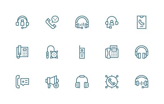 Call featuring 15 Icons in Regular Line Design Organized Glyph Icons for Fast Design vector