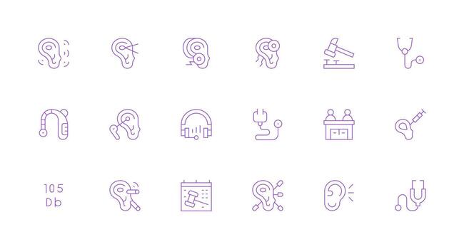 Hearing Icon Set with 18 Minimal Line Graphics High-Resolution Icons for Any Platform vector