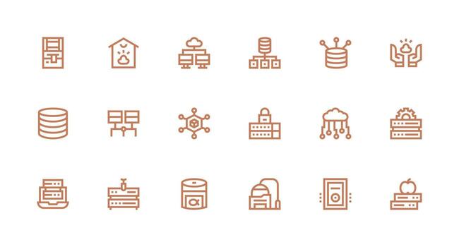 18 fuerte carrera línea estilo íconos desde datos centrar colección mínimo icono conjunto para interfaz proyectos vector