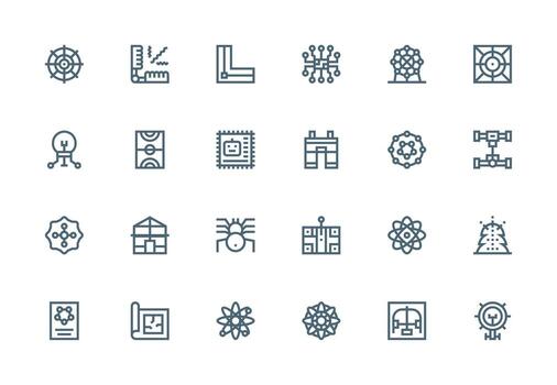 Schematic Icon Set with 24 Thick Line Line Graphics Organized Glyph Icons for Fast Design vector