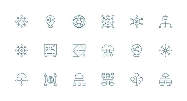 repartido conjunto con 18 mínimo línea íconos ui y ux enfocado icono colección vector