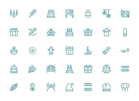 Festive Set with 35 Regular Clean Line Icons Minimal Icon Set for Interface Projects vector