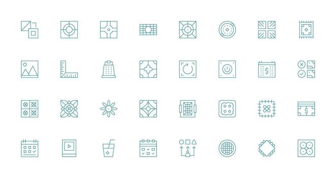 Square Design Icons featuring 32 in Thin Line Style Scalable Icons for Cross-Platform Interfaces vector