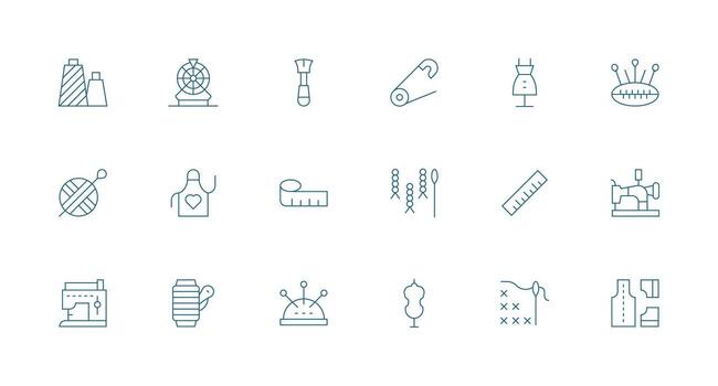 18 Icons for Sewing in Minimal Line Format UI Icon Set vector