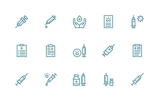 Immunization Icon Set with 15 Regular Line Graphics Multi-Style Icon Collection vector