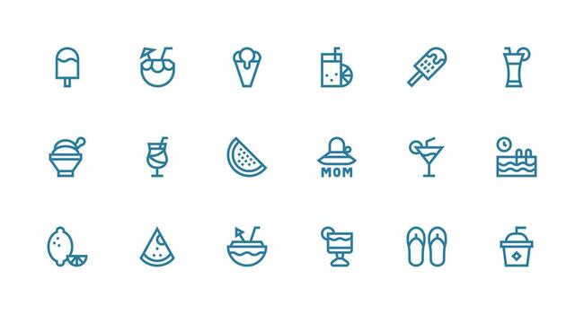 Strong Stroke Line Icons from Summertime Set with 18 Vectors App Icon Pack
