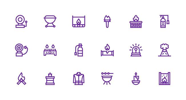 Fire Icon Collection with 18 Strong Stroke Line Designs Complete Icon Bundle for Web Design vector