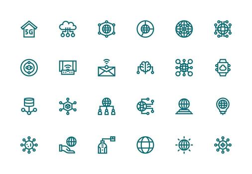 Connectivity Icon Set with 24 Thick Line Line Graphics Full Icon Library for UI Designers vector