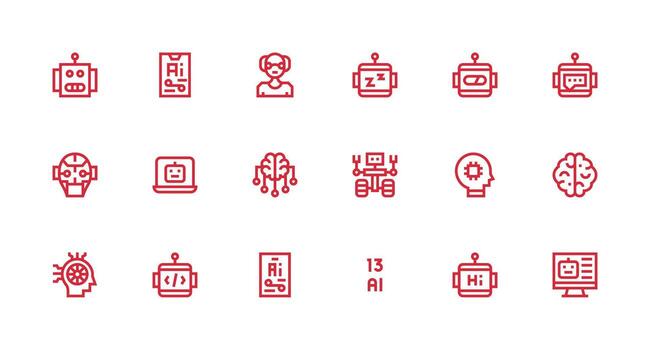 fuerte carrera línea estilo artificial inteligencia íconos con 18 vectores digital producto íconos para rápido entrega