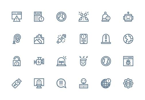 Malfunction Design Icons featuring 24 in Thick Line Line Style Icon Pack for UI vector