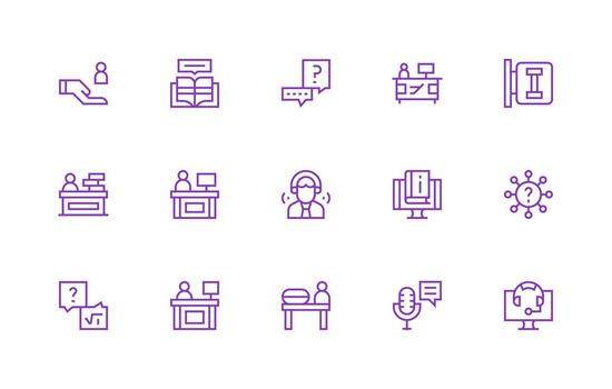 15 Icons for Help Desk in Regular Line Format Pixel Perfect Icon Set vector
