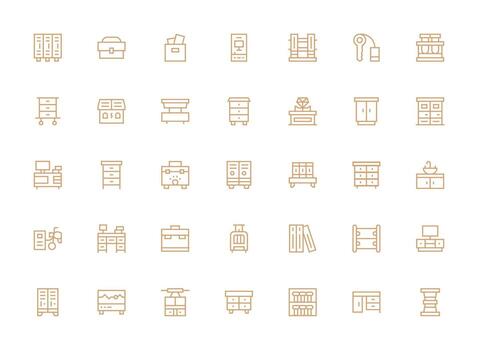 Cabinet Icon Collection with 35 Regular Clean Line Designs Clean Icon Collection for Web Use vector