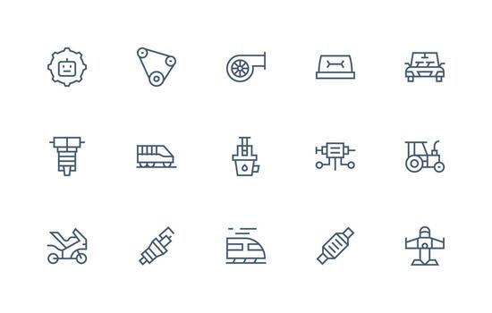 Engine featuring 15 Icons in Regular Line Design Organized Icon Pack for Quick Access vector