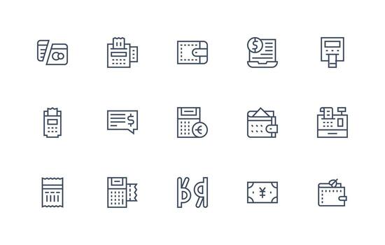 Electronic Payment Visual Pack containing 15 Regular Line Icons Web and App Icon Pack Collection vector