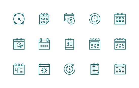 15 Yearly Icons in Regular Line Aesthetic Full Icon Library for UI Designers vector
