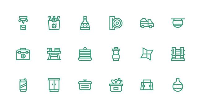 18 Strong Stroke Line Icons for Container Graphics Balanced Icon Set for Functional Design vector