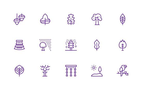 Tree Design Icons featuring 15 in Regular Line Style UI Icon Set vector