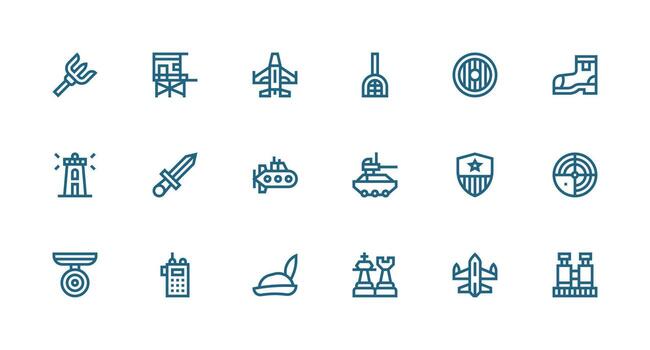 fuerte carrera línea estilo militar íconos con 18 vectores rápido acceso íconos para ui desarrollo