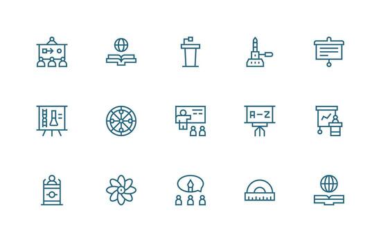 15 enseñando íconos en regular línea estético icono conjunto para proyectos vector