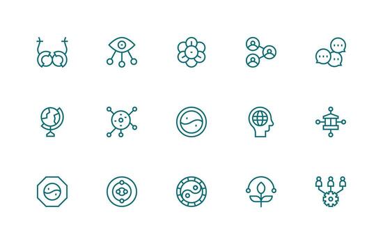 Interconnectedness Design Icons featuring 15 in Regular Line Style Icon Set vector